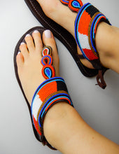 Load image into Gallery viewer, Orange Blue Black Sandals
