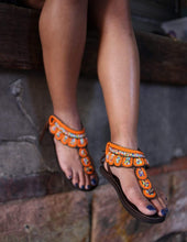 Load image into Gallery viewer, Afrix Style Orange Scattered Sandal
