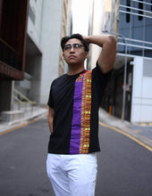 Load image into Gallery viewer, Afrix Style Shirt Side Fabric - Black Shirt / Small Purple African Fabric Shirt
